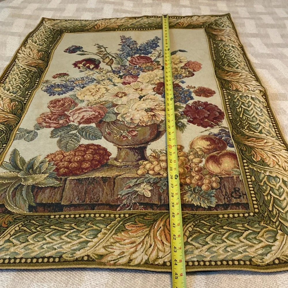 Vintage GRH France Gobelin Tapestry of flowers & fruit